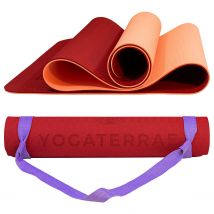 Tapis De Yoga Bordeaux Corail Tpe Dim. 183x61x0,6 Cm + Sangle De Transport Et D’étirements En Coton - YOGATERRAE