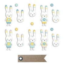 20 Formes Découpées Lapin Léonard + 20 Étiquettes Kraft Fanion - Youdoit