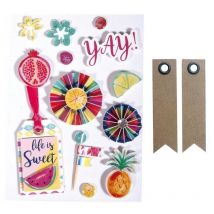 13 Stickers 3d Summer Party + 20 Étiquettes Kraft Fanion - Youdoit