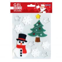 Stickers Gel Noël Pour Fenêtre - Bonhomme De Neige Et Sapin - Global Gift