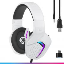 Casque Gamer Led Pour Ps5/ps4/switch/xbox/pc - Oniverse - Micro Et Haut-parleurs 50mm - Meteor Blanc