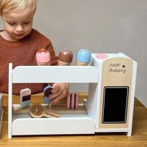 Marchande Enfant En Bois Mamabrum, Machines À Glace & À Café Avec Accessoires, Stimule La Créativité & La Dextérité - Jeux De Rôle