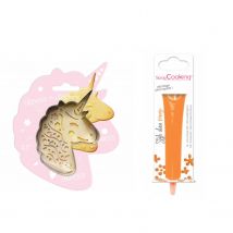 Kit Pour Biscuit En Relief Licorne + Stylo Au Chocolat Orange - Scrapcooking