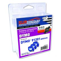 Lot De 3 Rubans Compatibles Pour Titreuse Dymo 91201 12mm/4m Plastique Noir Sur Blanc - Surdiscount
