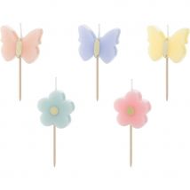 5 Bougies Fleurs/papillons - PartyDeco