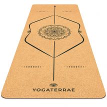 Tapis De Yoga Antidérapant Liège-caoutchouc Naturel Mandala 183x66x0,5cm + Sangle De Transport Coton - YOGATERRAE