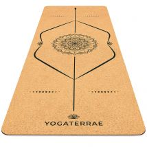 Tapis De Yoga Antidérapant Liège-caoutchouc Naturel Mandala 183x66x0,5cm + Sangle De Transport Coton - Yogaterrae