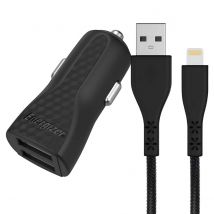 Energizer Chargeur Allume-cigare 2 Usb 17w 3.4a Hardcase Avec Câble Lightning Vers Usb Noir - Energizer