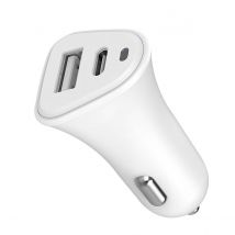 Just Green Double Chargeur Voiture Usb A+c Pd 37w (12+25w) Power Delivery Souple Blanc - Just Green