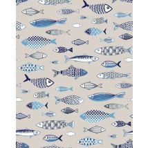 Tissu Coton Poisson Sur Fond Lin Ecru (lin) Vendu Par 50 Cm - Distrifil