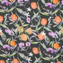 Tissu Viscose Citrina Agrumes Oranges Sur Fond Noir - Au Mètre - Craftine