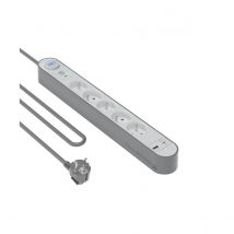 Force Power Rallonge Parafoudre 5 Prises Type-e 800 Joules Avec Ports Usb-a Et Usb-c 1,5m Argent