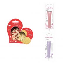 Kit Pour Biscuit En Relief Coeur + 2 Stylos Au Chocolat Rose Pastel Et Lilas - Scrapcooking