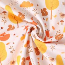 Tissu Coton Imprimé Sylvani Animaux En Automne Sur Fond Crème - Au Mètre - Craftine