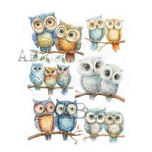 1 Feuille De Papier De Riz 21 X 29,7 Cm Ab Studio Chouette Hiboux 86 Scrapbooking