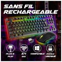 Pack Gaming Sentai C03 Wl Clavier Tkl + Souris Sans Fil Rechargeable Rétroéclairé, Azerty Français, 3200 Dpi – Pack Pour Pc Ps4 Ps5 – Noir – Plug & 