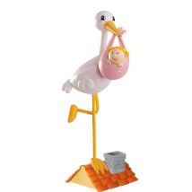 Décoration Cigogne À Cloche-pied Rose En Métal - Dekora