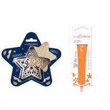 Kit Pour Biscuit En Relief Étoile + Stylo Au Chocolat Orange - Scrapcooking