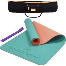 Tapis De Yoga Turquoise Corail Tpe Dim. 183x61x0,6 Cm + Sangle De Transport Et D’étirements + Sac - YOGATERRAE