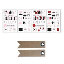 Stickers Bullet Journal 4 Planches Blanc, Rouge, Noir + 20 Étiquettes Kraft Fanion - Youdoit