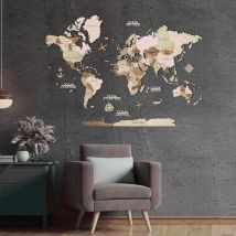 Carte Du Monde En Bois 3d Creatifwood Ambrée, M (100 X 70 Cm) - Décoration Murale - Creatifwood