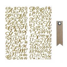 Stickers Alphabet & Chiffres Dorés À Paillettes + 20 Étiquettes Kraft Fanion - Youdoit