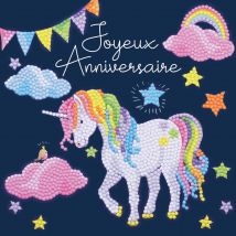 Crystal Art Kit Carte Broderie Diamant 18x18cm Anniversaire Licorne - Crystal Art