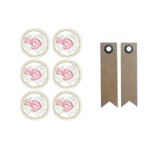 Autocollants 3d Ø 4 Cm Rose Sur Fond Blanc + 20 Étiquettes Kraft Fanion - Youdoit