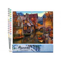 Peinture Par Numéro Figured'art - Canaux Chaleureux - Kit De Loisir Créatif Diy Numéro D'Art Complet - 40x50cm Sans Châssis En Bois