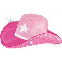 Ballon Aluminium Hélium Géant - Chapeau De Cowgirl Rose 67 Cm - Grabo