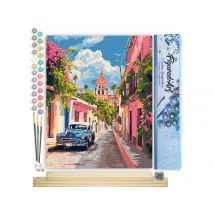 Peinture Par Numéro Figured'art - Voiture Classique À Mexico - Kit De Loisir Créatif Diy Numéro D'Art Complet - 40x50cm Toile Roulée + Châssis En Bois