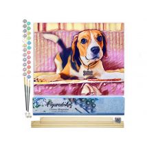 Peinture Par Numéro Figured'art - Beagle Mignon - Kit De Loisir Créatif Diy Numéro D'Art Complet - 40x50cm Toile Roulée + Châssis En Bois À Monter