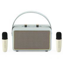 Enceinte Bluetooth Karaoke Portable Bois Texture Cuir Gris Double Microphone Batterie Longue Durée Yonis - Yonis