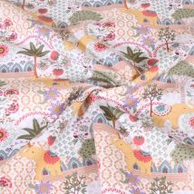 Tissu Popeline De Coton Imprimé Eléphants Ornés Indien Goa Sur Fond Blanc - Au Mètre - Craftine