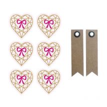 Autocollants 3d 4 Cm Cœur Diamant Sur Fond Rose Clair + 20 Étiquettes Kraft Fanion - Youdoit