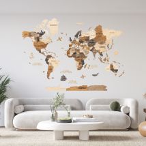 Carte Du Monde En Bois 3d Creatifwood Multicolor, Xl (200 X 140 Cm) - Décoration Murale - Creatifwood