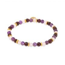 Bracelet En Pierres Améthyste Quartz Rose Et Grenat Taille L - Sloya