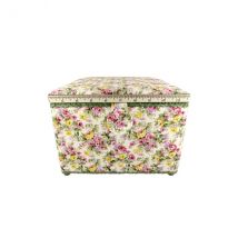 Boîte À Couture 26x26x19cm Broderie Anglaise Imprimé Floral Écru - MyMercerie