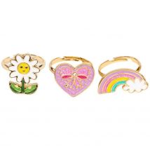 Set 3 Bagues Arc-en-ciel/coeur/fleur - Great Pretenders