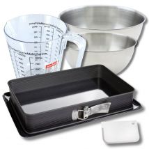 Set Pâtisserie Avec Moule Rectangulaire De 42 X 29 Cm En Acier Émaillé, 2 Bols À Mixer, Verre Mesureur Et Spatule Zenker