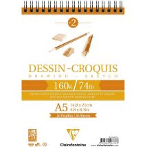 Bloc Dessin Croquis Spirale A5 - 160g - 35 Feuilles - Clairefontaine