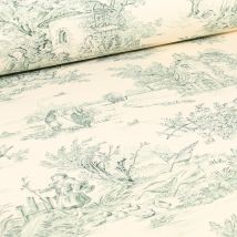 Tissu Toile De Jouy Grande Largeur Au Fil Du Temps Vert - Au Mètre - Craftine