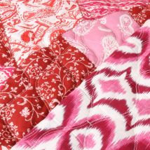 Tissu Matelassé Coton Réversible Motifs Patchwork Sur Fond Rose - Au Mètre - Craftine
