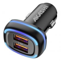 Akashi Chargeur Voiture Double Usb 2.4a Charge Rapide Led Lumineux Noir