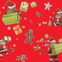 Tissu Coton Imprimé Festif De Noël Sur Fond Rouge - Au Mètre - Craftine