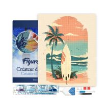 Diamond Painting Broderie Diamant Figured’art 40x50cm Toile Tendue Sur Châssis En Bois - Diamants Carrés - Planche De Surf Sur La Plage - Figured'Art