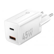 Forcell Chargeur Secteur 45w Usb / Usb-c Pd / Qc 4.0 Ulta-compact Gan Iii Blanc