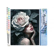 Peinture Par Numéro Figured'art - Femme À La Rose - Kit De Loisir Créatif Diy Numéro D'Art Complet - 40x50cm Sans Châssis En Bois