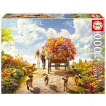Puzzle 1000 Pcs – Chariot De Fleurs - Educa Borras - Rouge