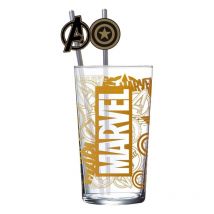 Marvel - Verre Tumbler Avec Pailles Métal Logo Marvel & Avengers 485 Ml - Stor